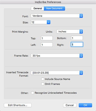 inqscribe change shortcuts